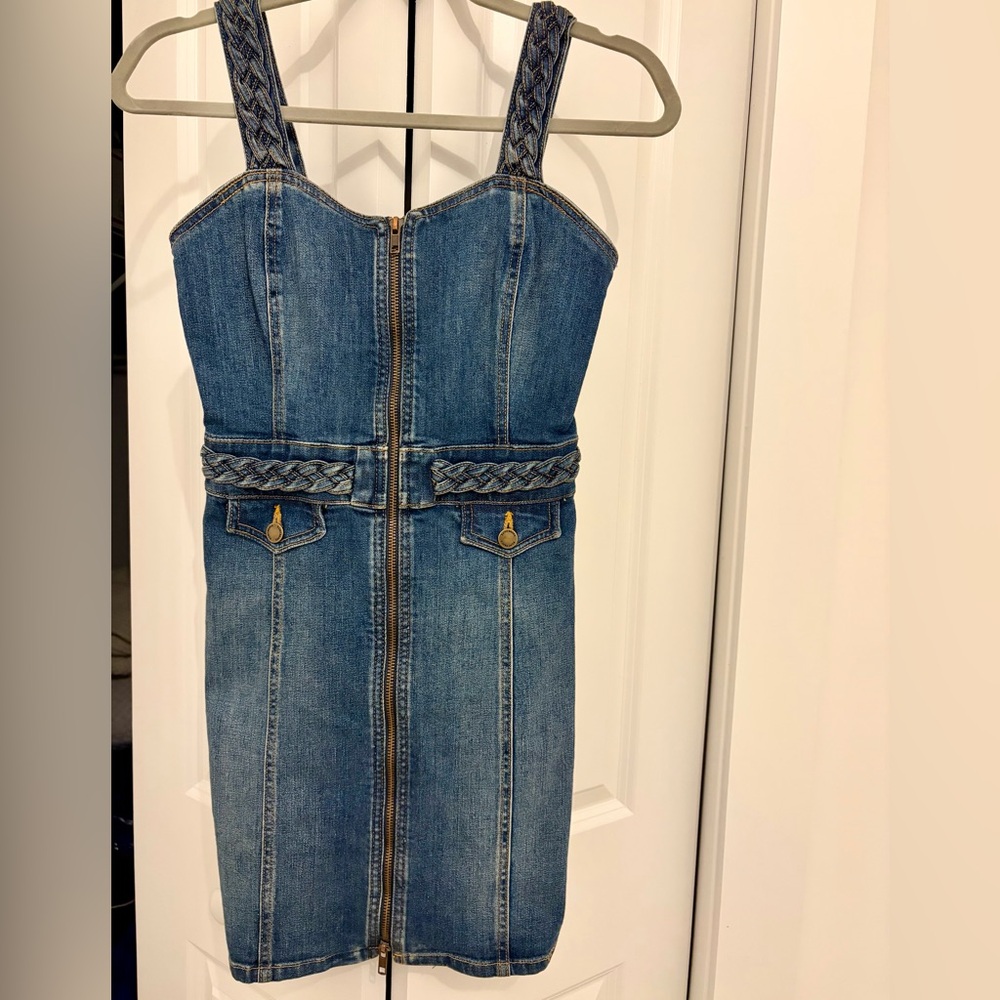 Ramy Brook Blue Denim Mini Dress with Braided Details